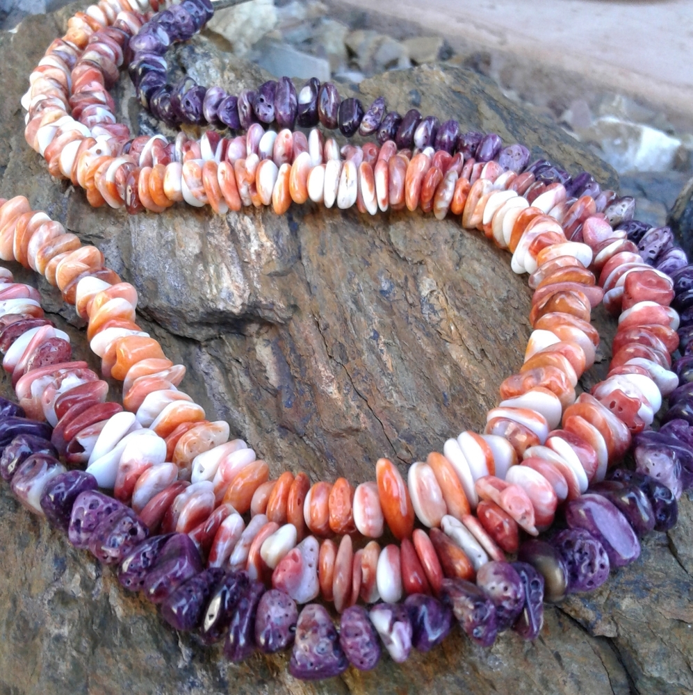 Sterling Silver 3 Shades Spiny Oyster NECKLACE - Picture 7 of 7